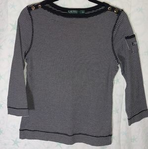 Ralph Lauren Black/White Striped Boat Top SIZE: L